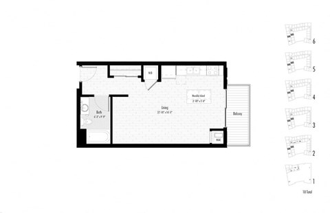 Floor plan for studio, 1 bath, 526 sqft